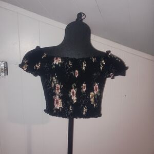 No Boundaries Black Floral Crop Top And Open Leg Tie Front Pants